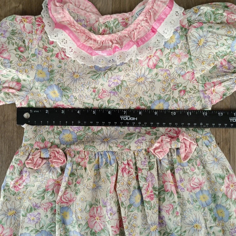 Vintage Roanna Size 6 Floral Dress Girls Pink Blue‎ Puff Sleeve Party Cute